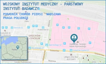 PORADNIA CHORÓB PIERSI - WOJSKOWY INSTYTUT MEDYCZNY - PAŃSTWOWY INSTYTUT BADAWCZY - SZASERÓW 128,  WARSZAWA PRAGA-POŁUDNIE