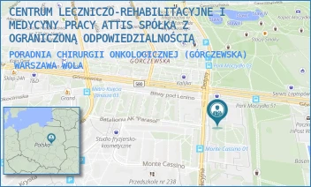 PORADNIA CHIRURGII ONKOLOGICZNEJ (GÓRCZEWSKA) - CENTRUM LECZNICZO-REHABILITACYJNE I MEDYCYNY PRACY ATTIS SPÓŁKA Z OGRANICZONĄ ODPOWIEDZIALNOŚCIĄ - GÓRCZEWSKA 89,  WARSZAWA WOLA