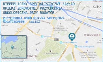 PRZYCHODNIA ONKOLOGICZNA 'PRZY ROGATCE' - NIEPUBLICZNY SPECJALISTYCZNY ZAKŁAD OPIEKI ZDROWOTNEJ PRZYCHODNIA ONKOLOGICZNA PRZY ROGATCE - ŚRÓDMIEJSKA 34/-,  KALISZ